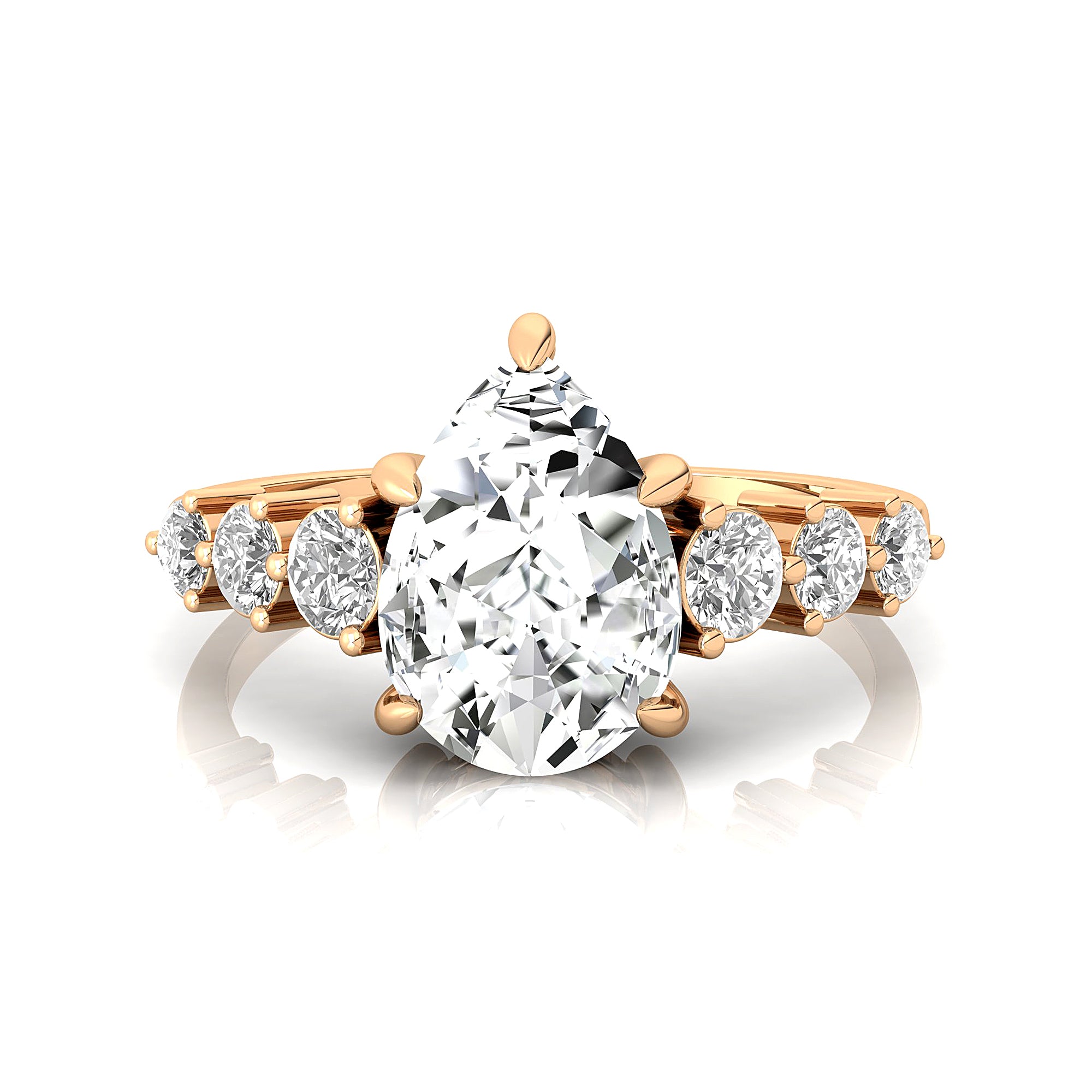 Pear Cut Lab Diamond with Graduated Diamonds Ring - GeumJewels