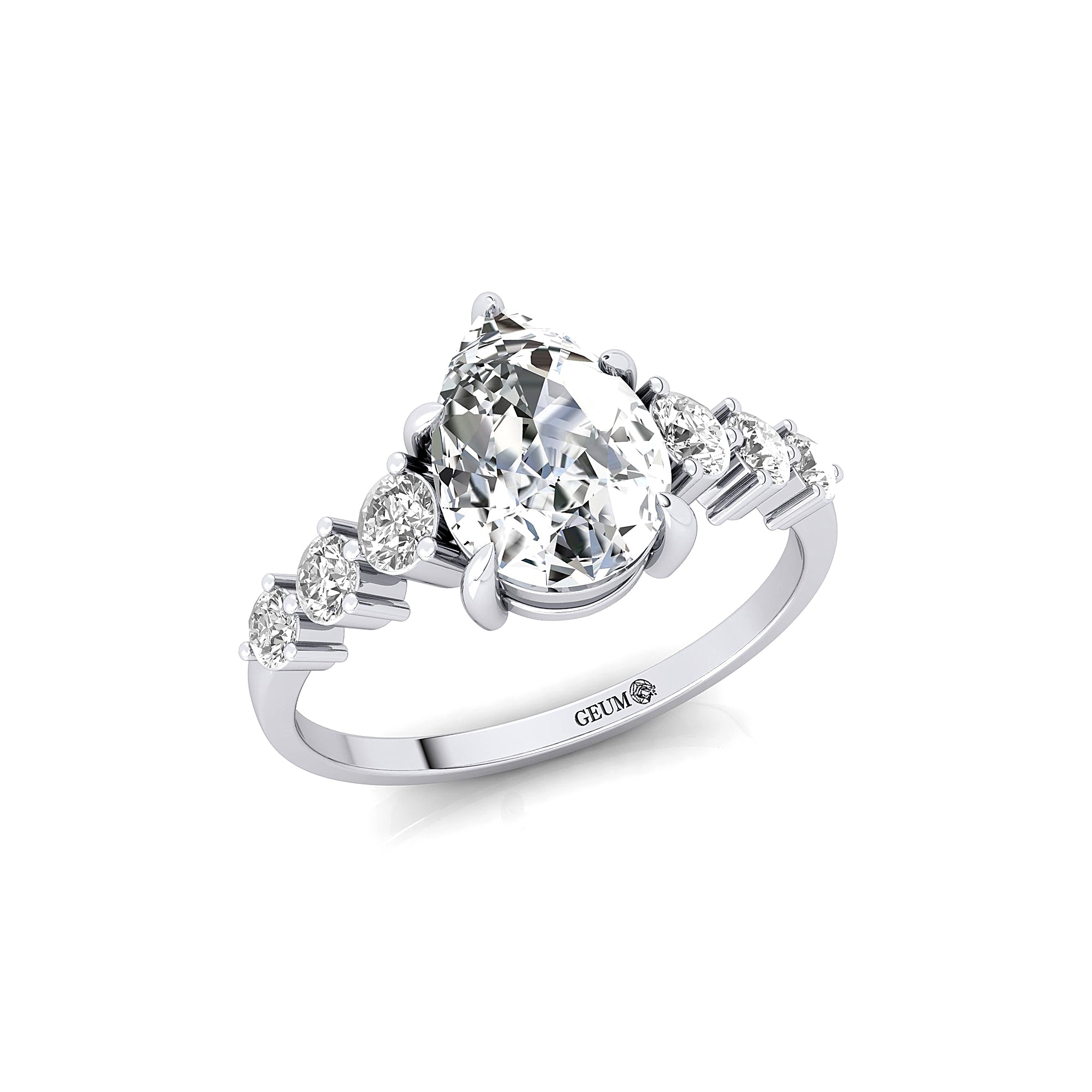 Pear Cut Lab Diamond with Graduated Diamonds Ring - GeumJewels
