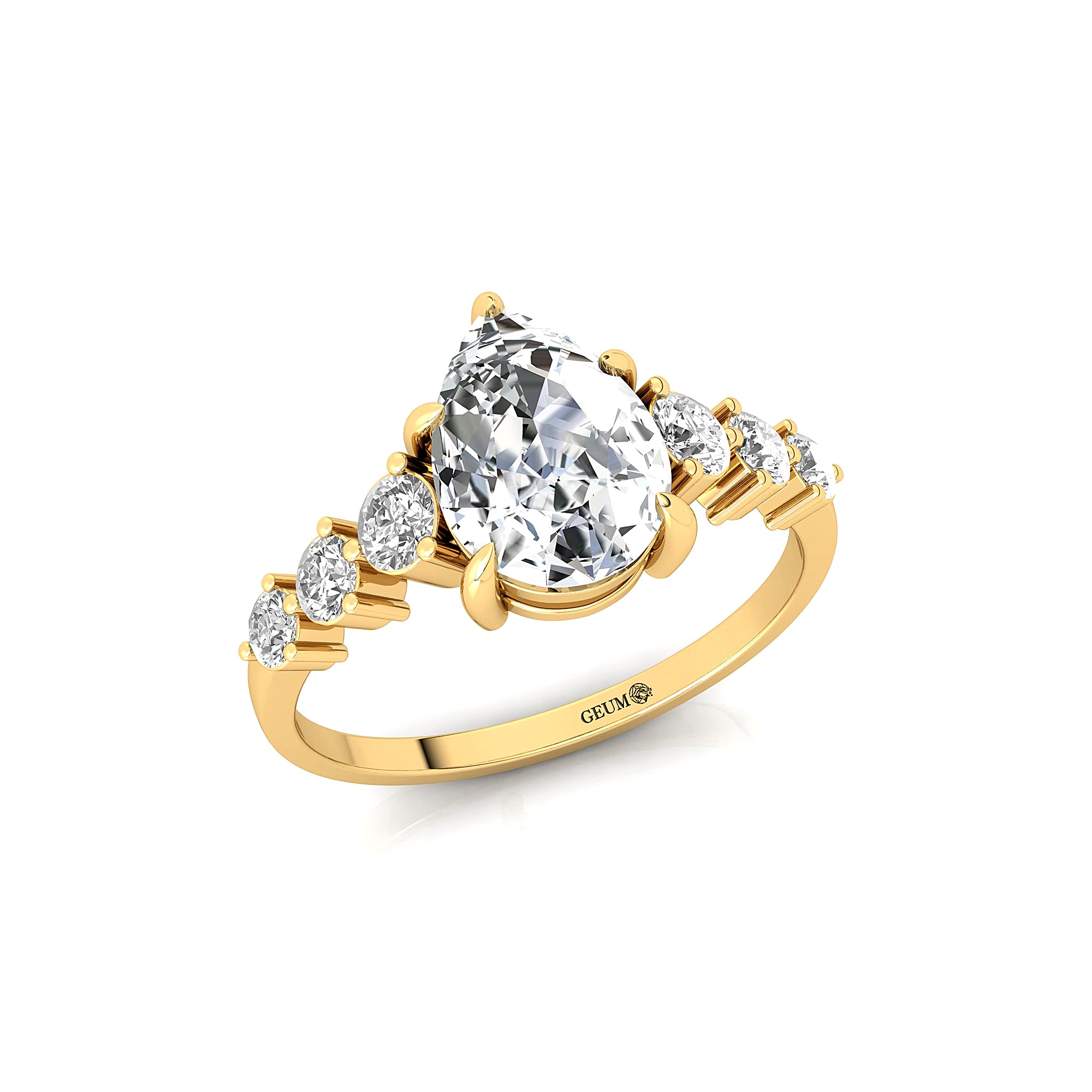 Pear Cut Lab Diamond with Graduated Diamonds Ring - GeumJewels