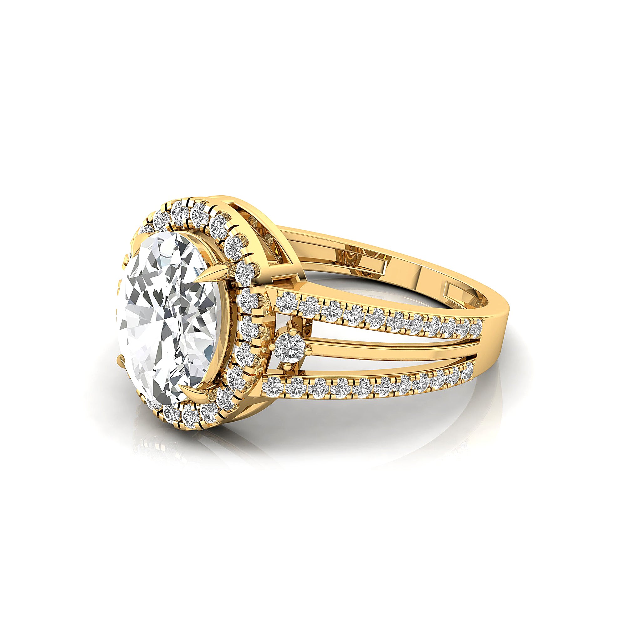 Solitaire Oval Lab Diamond Split Shank Diamond Engagement Ring - GeumJewels
