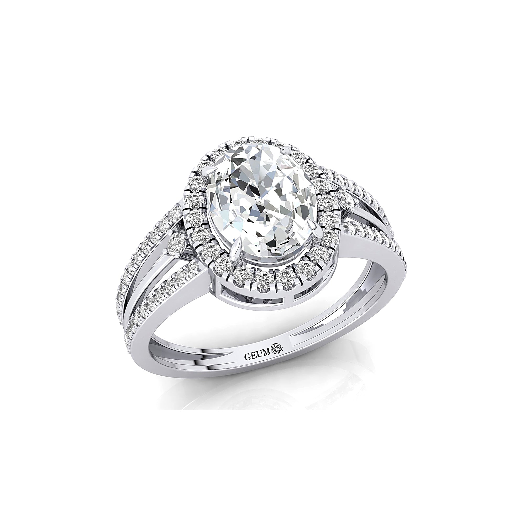 Solitaire Oval Lab Diamond Split Shank Diamond Engagement Ring - GeumJewels