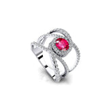 Solitaire Round Pink Sapphire Cocktail Diamond Ring - GeumJewels