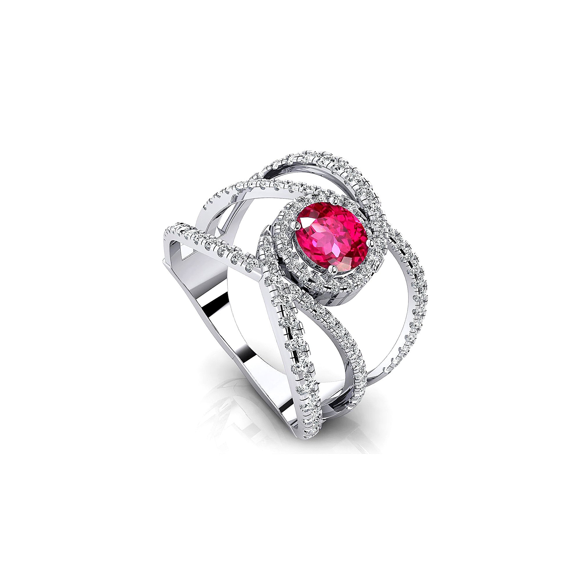 Solitaire Round Pink Sapphire Cocktail Diamond Ring - GeumJewels