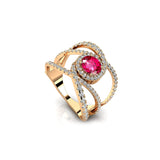 Solitaire Round Pink Sapphire Cocktail Diamond Ring - GeumJewels