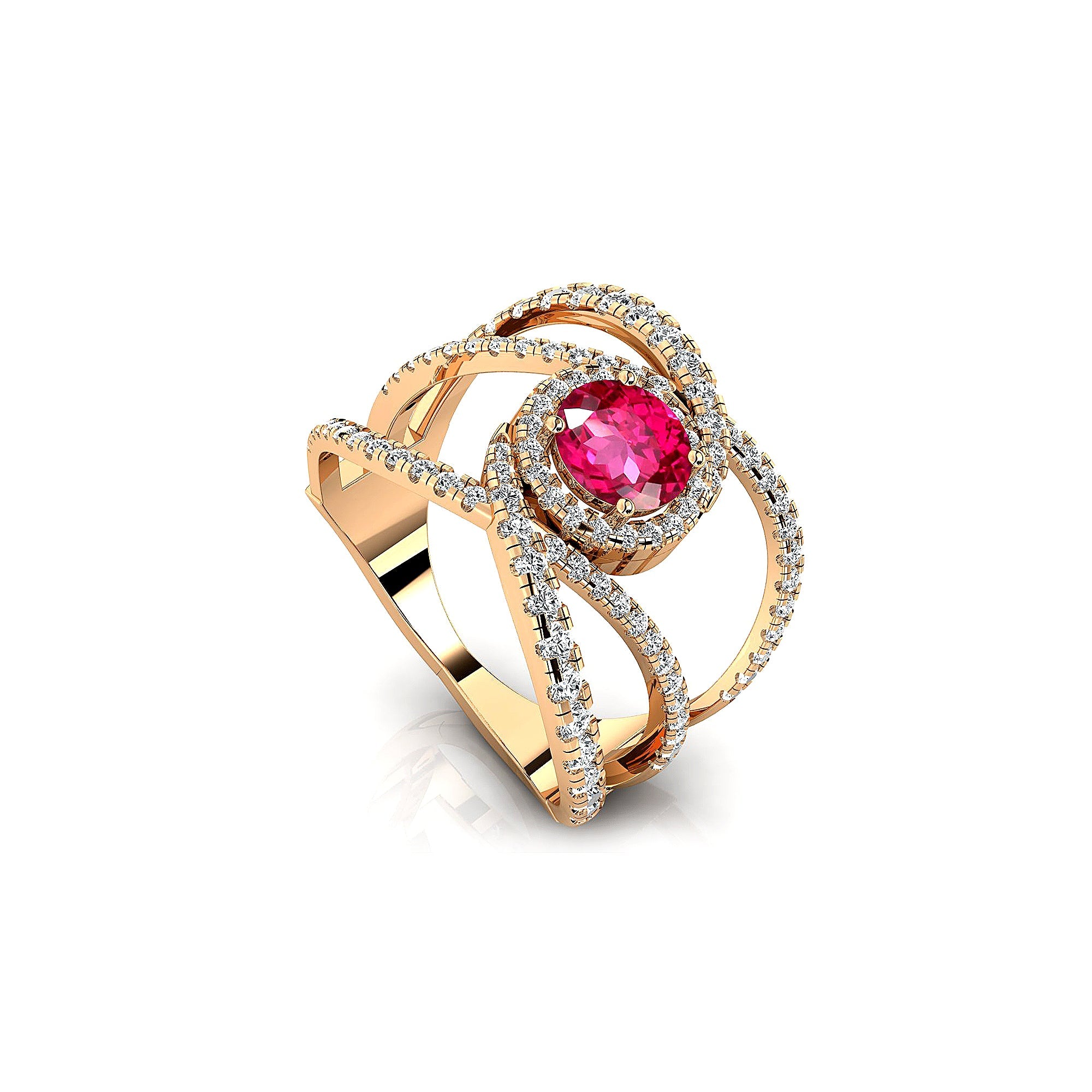 Solitaire Round Pink Sapphire Cocktail Diamond Ring - GeumJewels