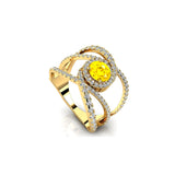 Solitaire Round Yellow Sapphire Cocktail Diamond Ring - GeumJewels