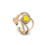 Solitaire Round Yellow Sapphire Cocktail Diamond Ring - GeumJewels