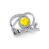 Solitaire Round Yellow Sapphire Cocktail Diamond Ring - GeumJewels
