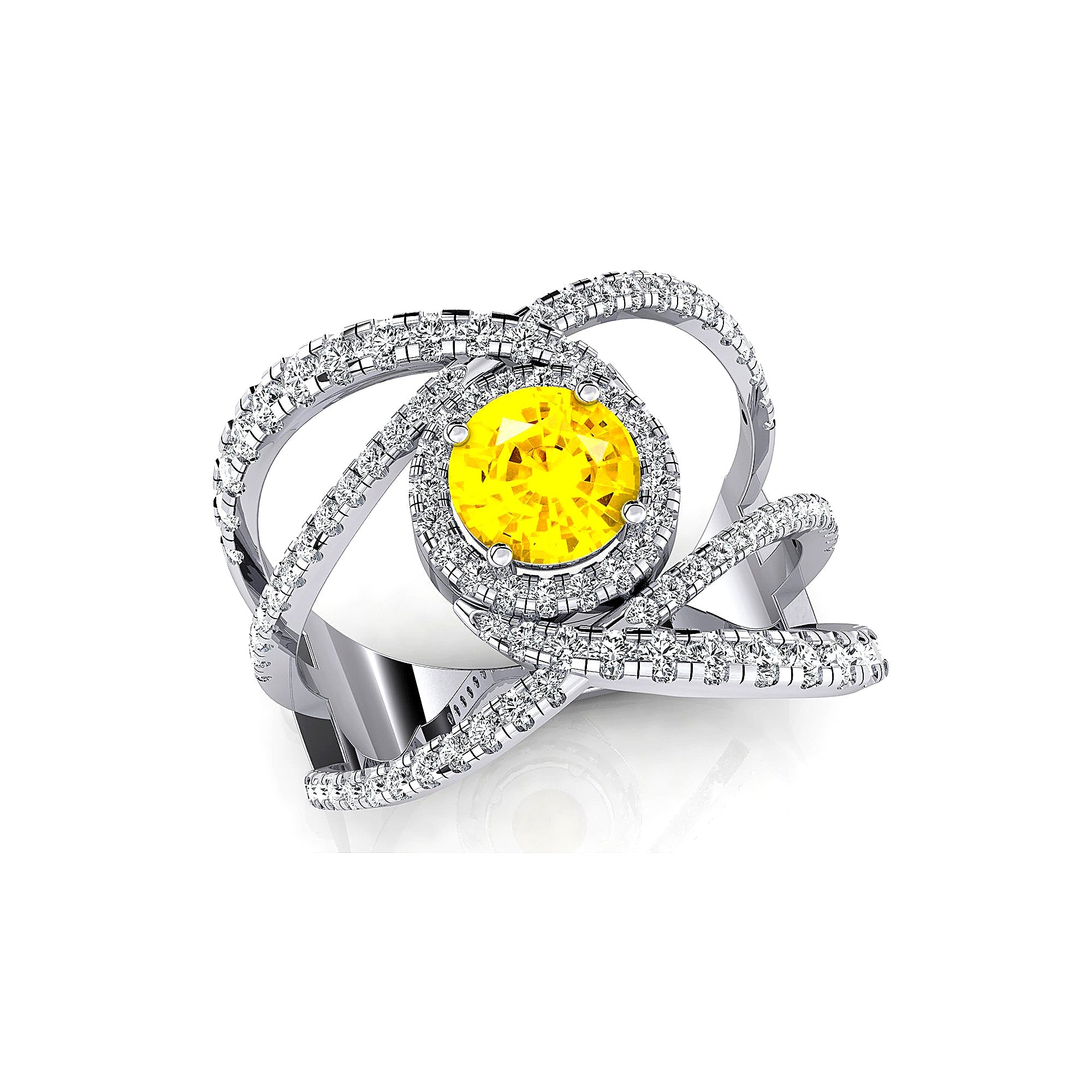 Solitaire Round Yellow Sapphire Cocktail Diamond Ring - GeumJewels