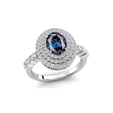 Triple Halo Diamond Oval Cut Alexandrite Cocktail Ring - GeumJewels