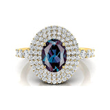 Triple Halo Diamond Oval Cut Alexandrite Cocktail Ring - GeumJewels