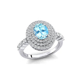 Triple Halo Diamond Oval Cut Aquamarine Cocktail Ring - GeumJewels