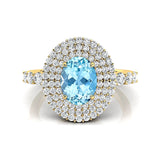 Triple Halo Diamond Oval Cut Aquamarine Cocktail Ring - GeumJewels