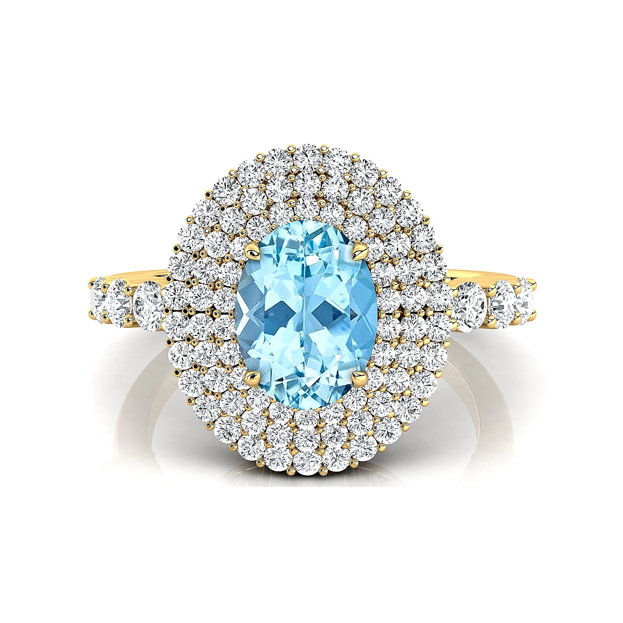 Triple Halo Diamond Oval Cut Aquamarine Cocktail Ring - GeumJewels