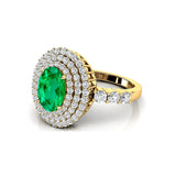 Triple Halo Diamond Oval Cut Emerald Cocktail Ring - GeumJewels