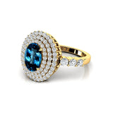 Triple Halo Diamond Oval Cut London Blue Topaz Cocktail Ring - GeumJewels