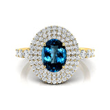 Triple Halo Diamond Oval Cut London Blue Topaz Cocktail Ring - GeumJewels