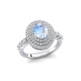 Triple Halo Diamond Oval Cut Moonstone Cocktail Ring - GeumJewels