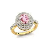 Triple Halo Diamond Oval Cut Morganite Cocktail Ring - GeumJewels