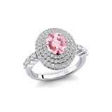 Triple Halo Diamond Oval Cut Morganite Cocktail Ring - GeumJewels