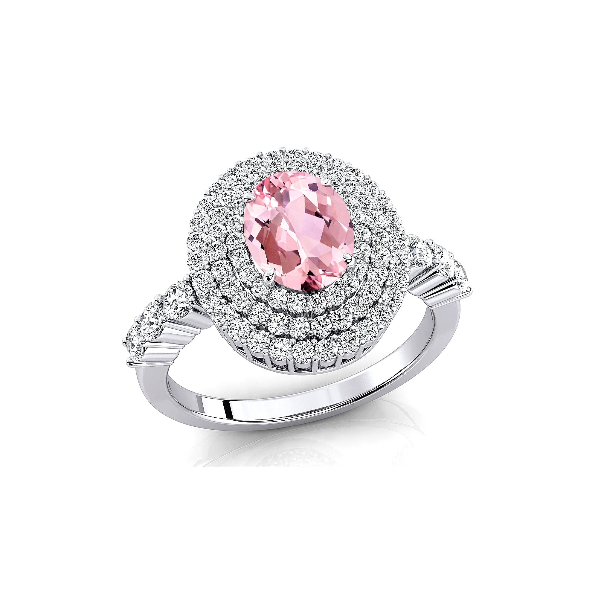 Triple Halo Diamond Oval Cut Morganite Cocktail Ring - GeumJewels