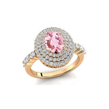 Triple Halo Diamond Oval Cut Morganite Cocktail Ring - GeumJewels