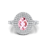 Triple Halo Diamond Oval Cut Morganite Cocktail Ring - GeumJewels