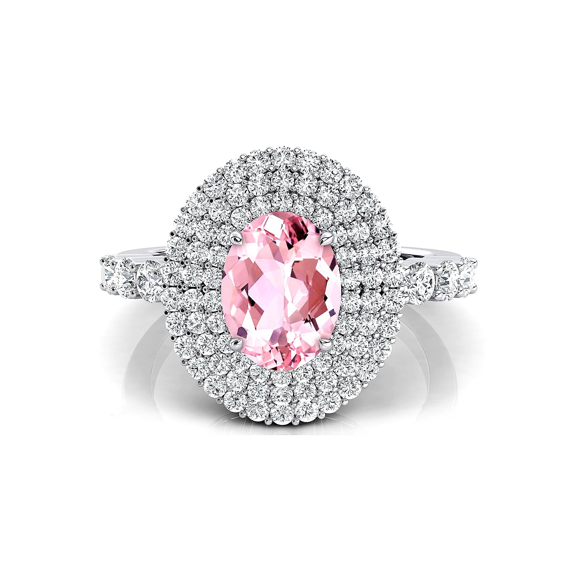 Triple Halo Diamond Oval Cut Morganite Cocktail Ring - GeumJewels