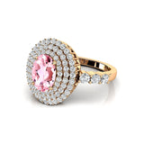 Triple Halo Diamond Oval Cut Morganite Cocktail Ring - GeumJewels