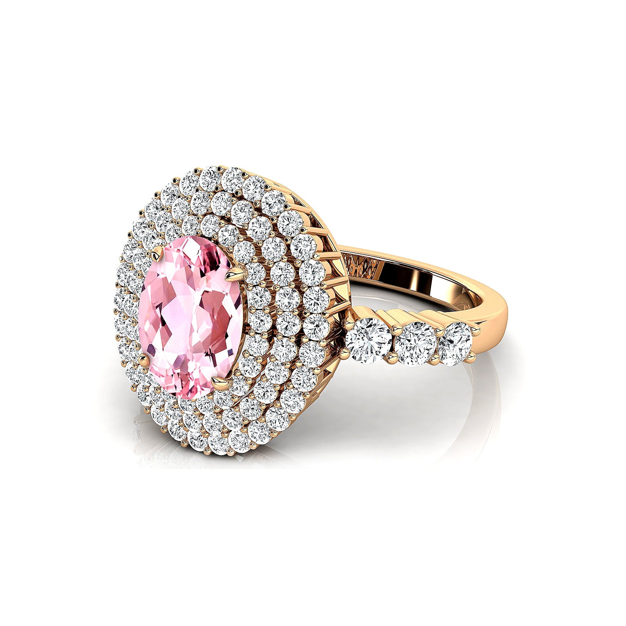 Triple Halo Diamond Oval Cut Morganite Cocktail Ring - GeumJewels