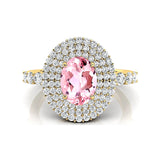 Triple Halo Diamond Oval Cut Morganite Cocktail Ring - GeumJewels