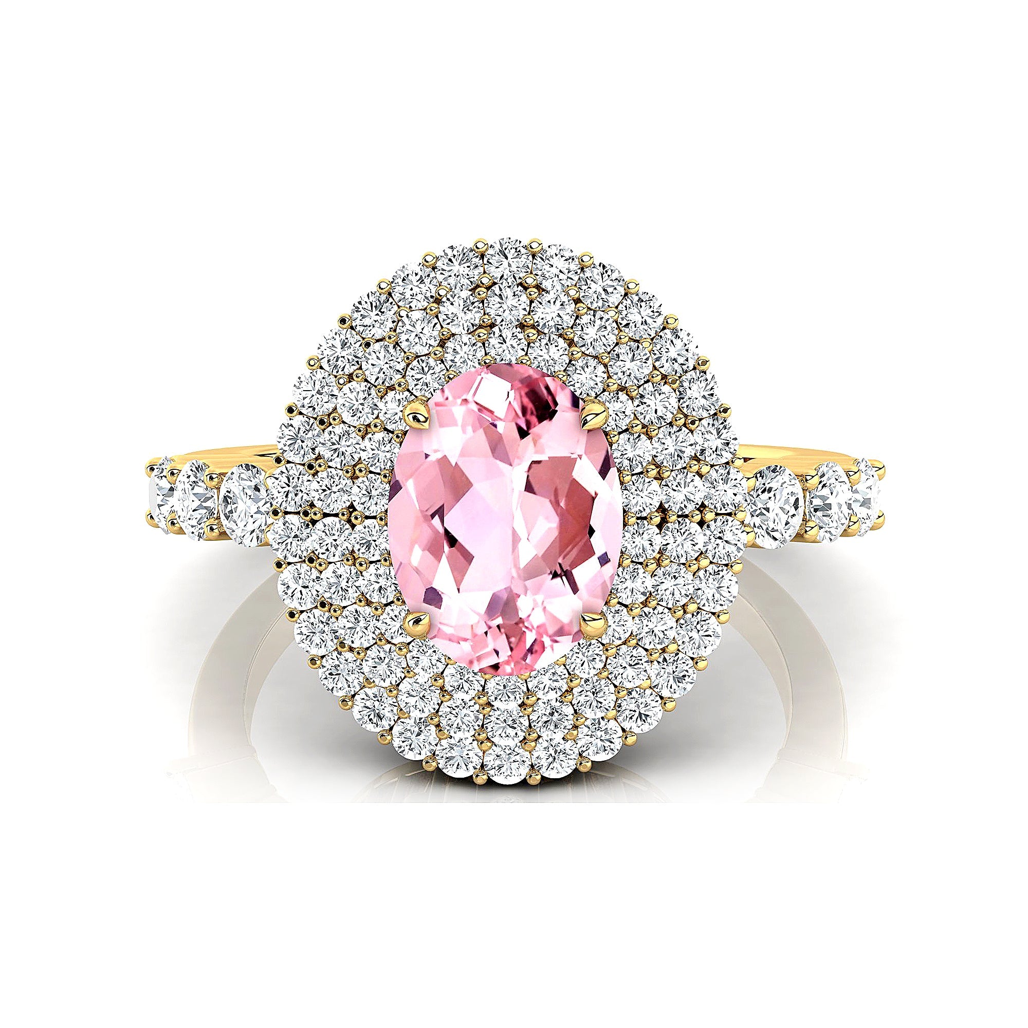 Triple Halo Diamond Oval Cut Morganite Cocktail Ring - GeumJewels