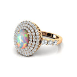 Triple Halo Diamond Oval Cut Opal Cocktail Ring - GeumJewels
