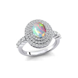 Triple Halo Diamond Oval Cut Opal Cocktail Ring - GeumJewels