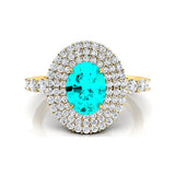 Triple Halo Diamond Oval Cut Paraiba Tourmaline Cocktail Ring - GeumJewels
