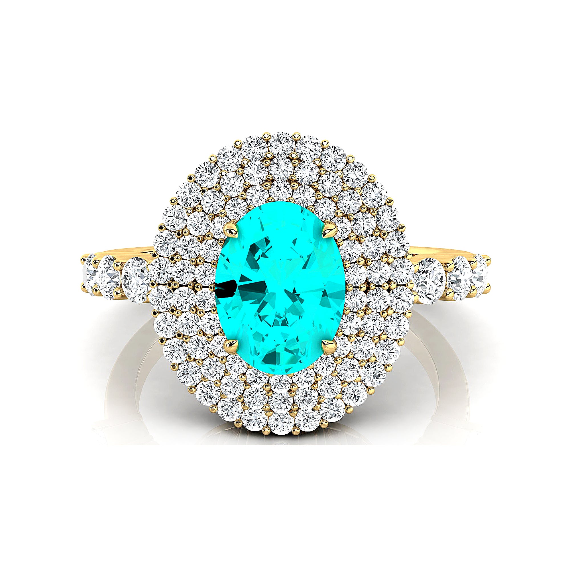 Triple Halo Diamond Oval Cut Paraiba Tourmaline Cocktail Ring - GeumJewels
