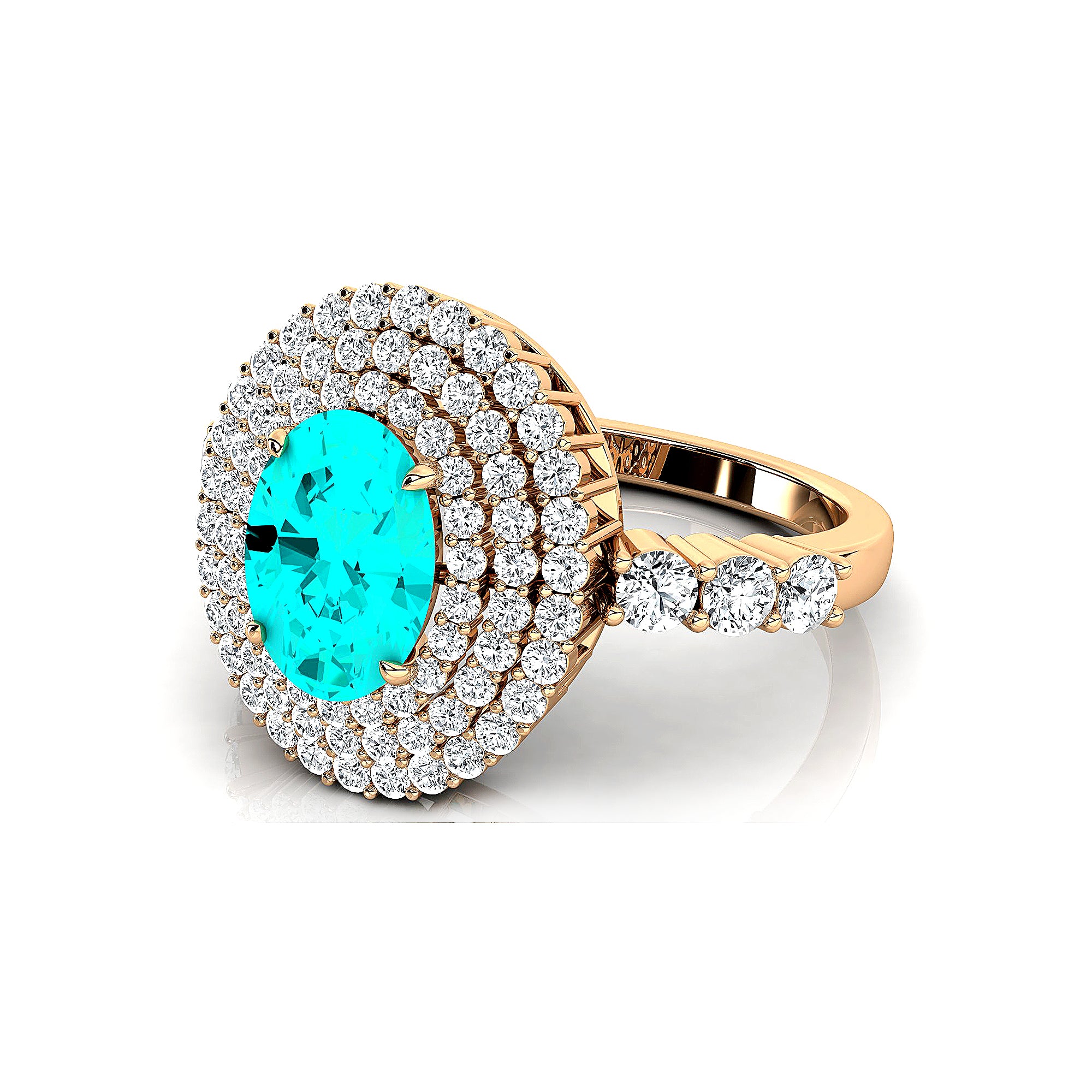 Triple Halo Diamond Oval Cut Paraiba Tourmaline Cocktail Ring - GeumJewels