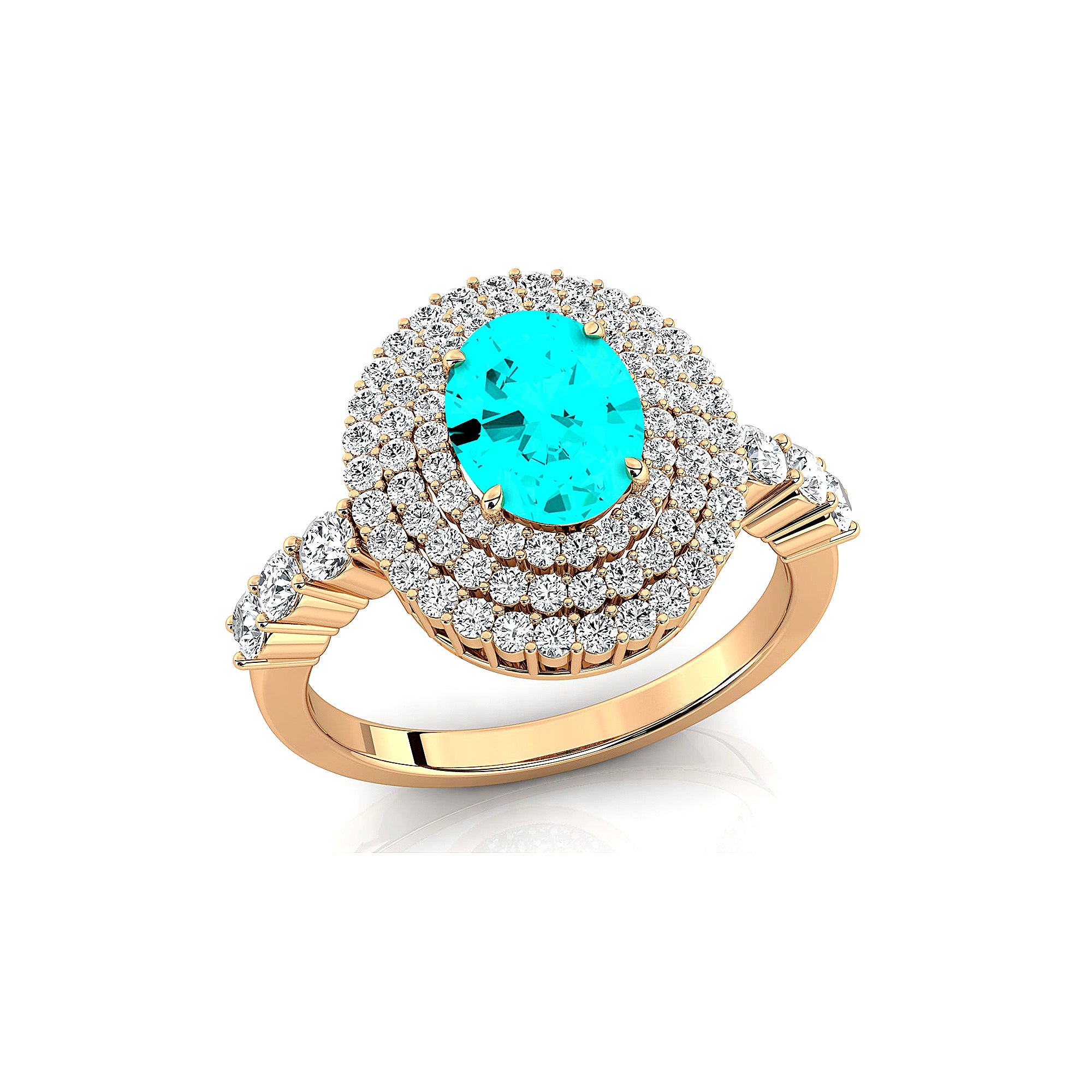 Triple Halo Diamond Oval Cut Paraiba Tourmaline Cocktail Ring - GeumJewels