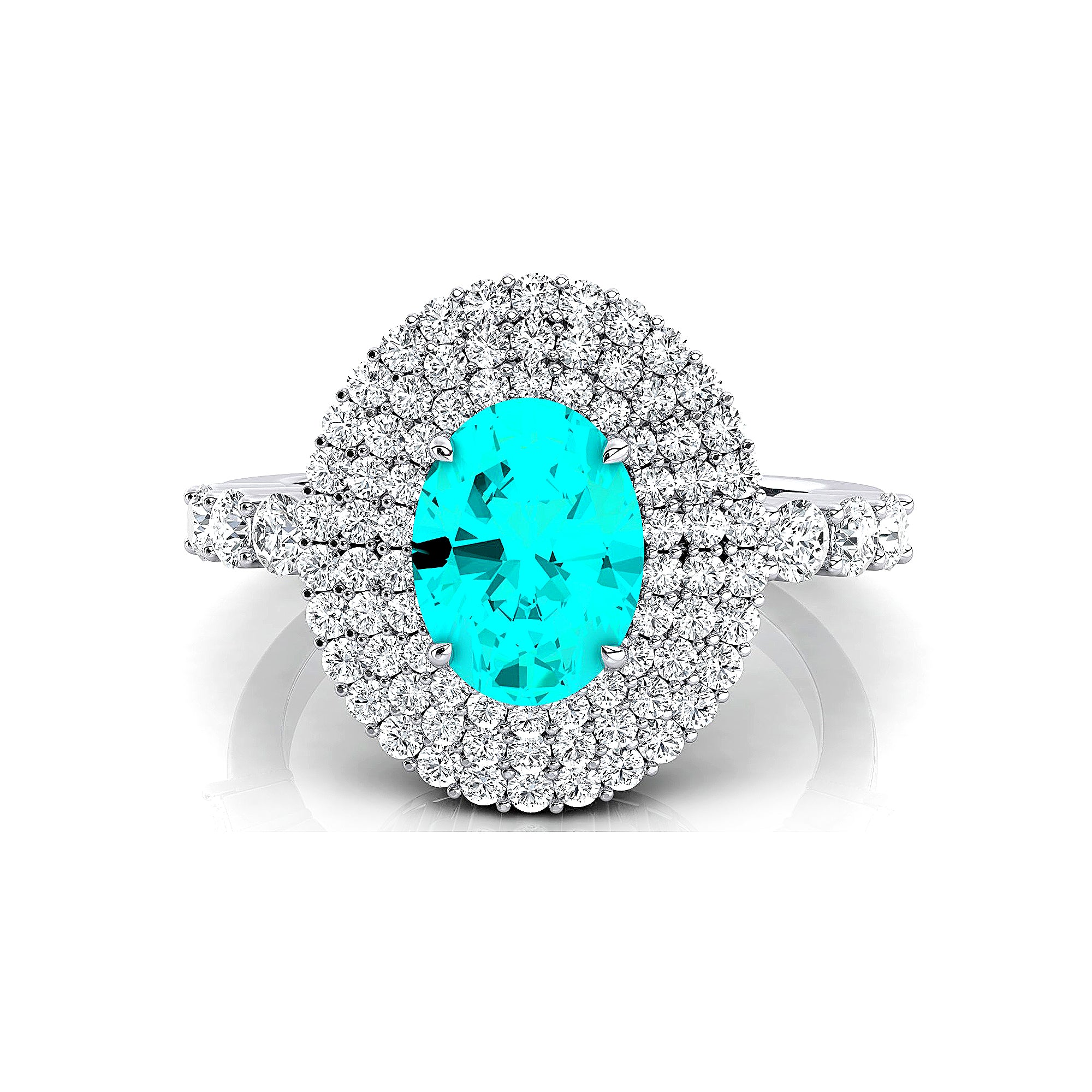 Triple Halo Diamond Oval Cut Paraiba Tourmaline Cocktail Ring - GeumJewels