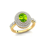 Triple Halo Diamond Oval Cut Peridot Cocktail Ring - GeumJewels