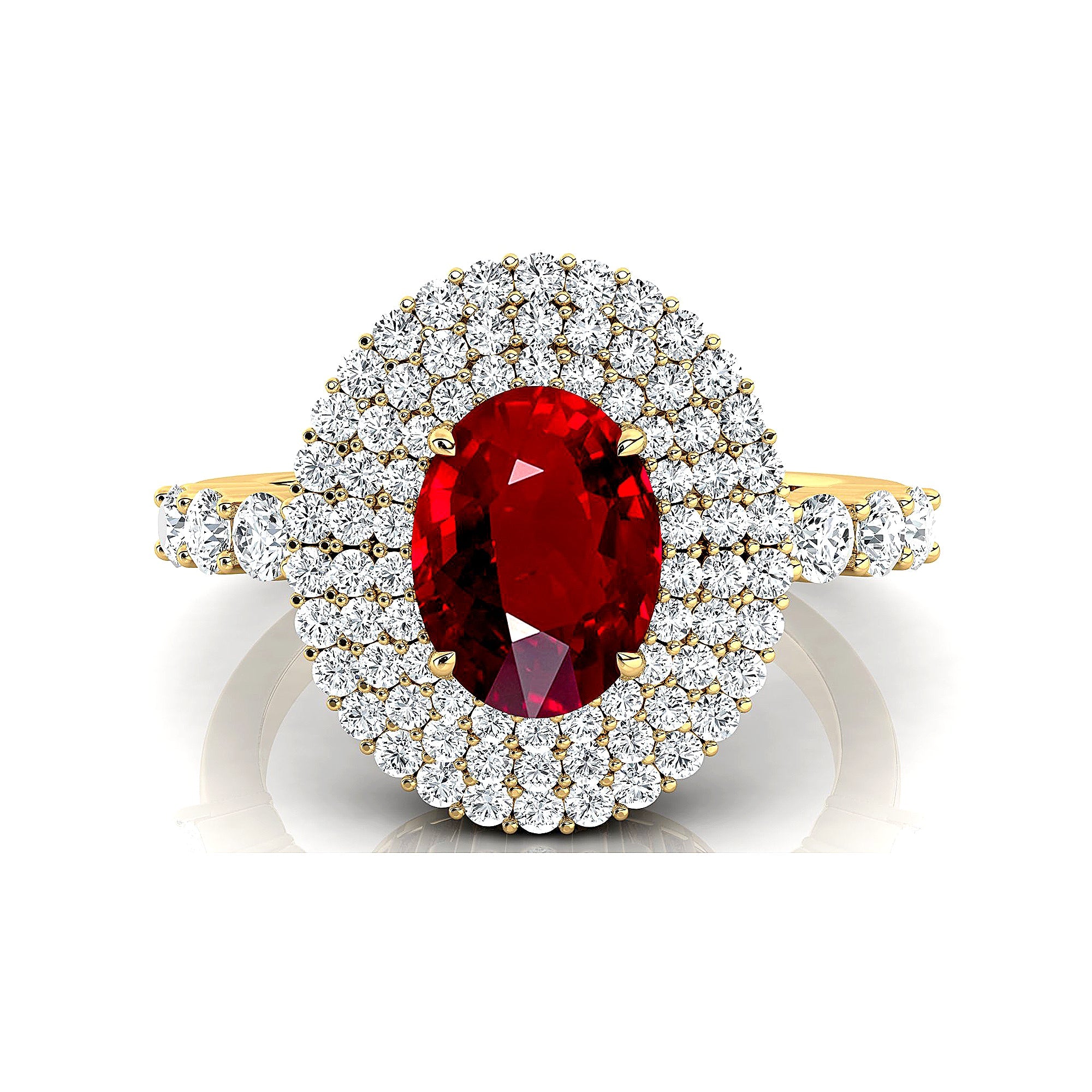 Triple Halo Diamond Oval Cut Ruby Cocktail Ring - GeumJewels