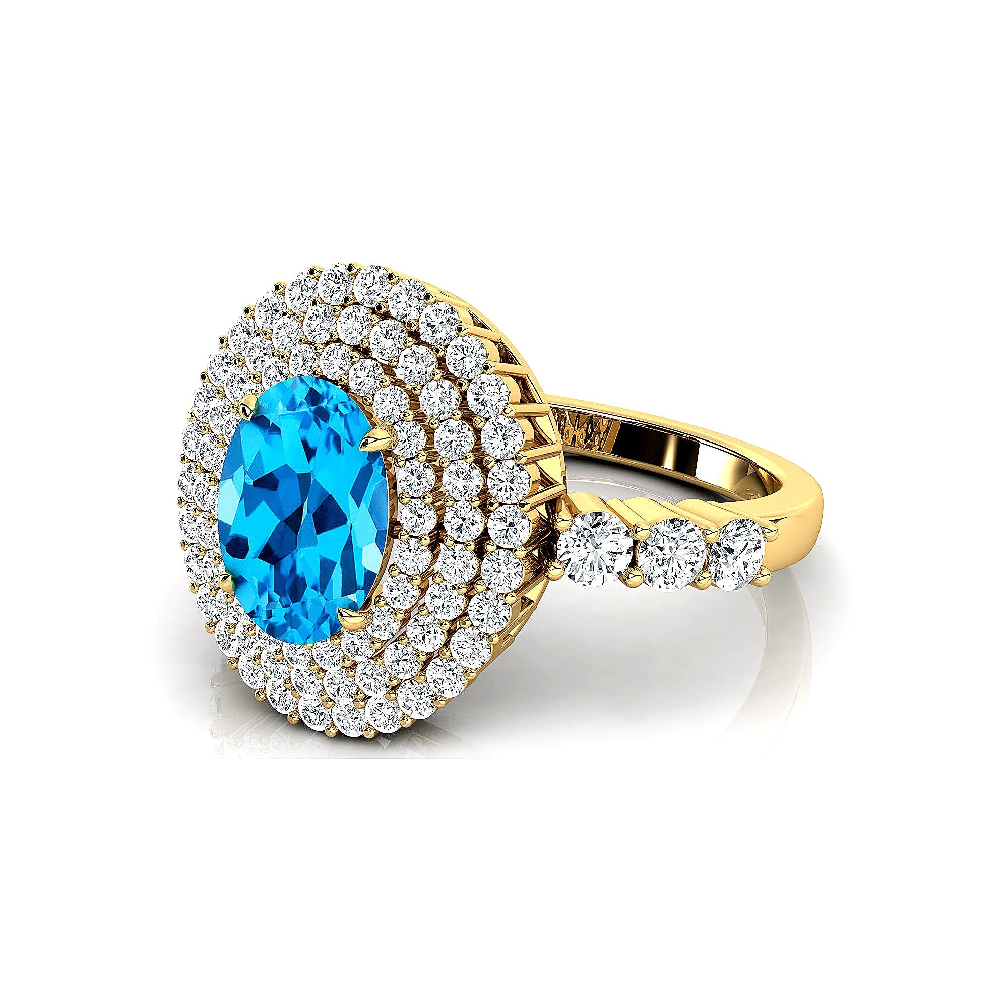 Triple Halo Diamond Oval Cut Swiss Blue Topaz Cocktail Ring - GeumJewels