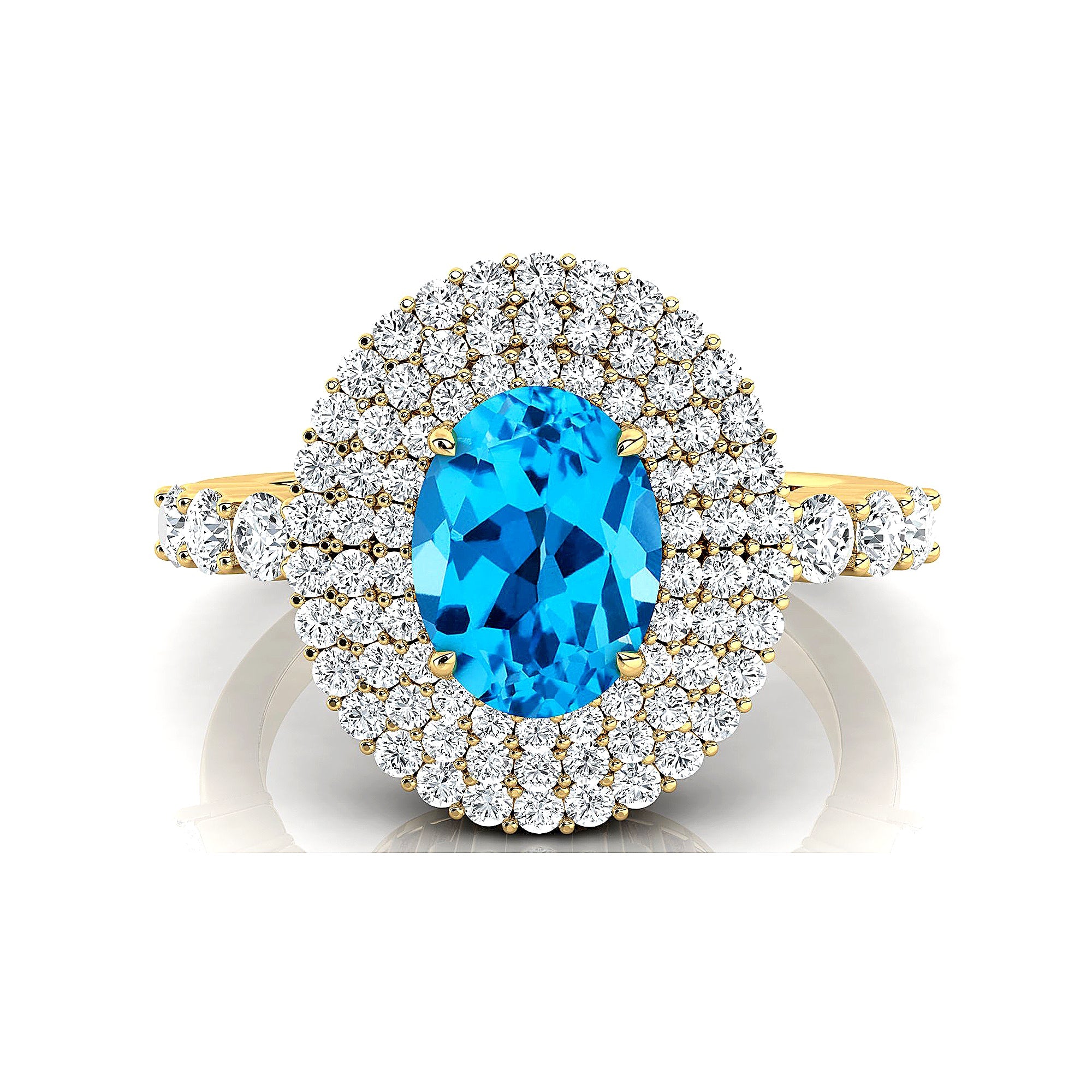 Triple Halo Diamond Oval Cut Swiss Blue Topaz Cocktail Ring - GeumJewels