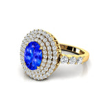 Triple Halo Diamond Oval Cut Tanzanite Cocktail Ring - GeumJewels