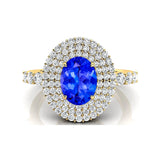 Triple Halo Diamond Oval Cut Tanzanite Cocktail Ring - GeumJewels
