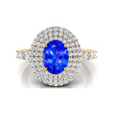 Triple Halo Diamond Oval Cut Tanzanite Cocktail Ring - GeumJewels