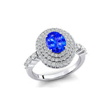 Triple Halo Diamond Oval Cut Tanzanite Cocktail Ring - GeumJewels