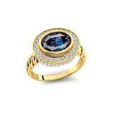 Vintage Style Elongated Oval Alexandrite Halo Diamond Twisted Ring - GeumJewels