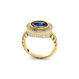 Vintage Style Elongated Oval Alexandrite Halo Diamond Twisted Ring - GeumJewels