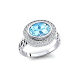 Vintage Style Elongated Oval Aquamarine Halo Diamond Twisted Ring - GeumJewels